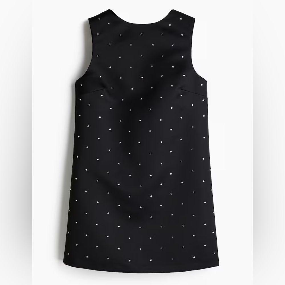H&M Elegant Black Dress with Rhinestone Accents and Bow Back